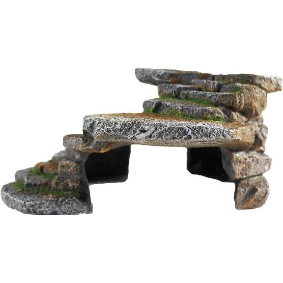 Shale Cave and Step Ledge Aquatic Ornament, Multi-Tiered Durable Resin Aquarium Hideout for Reptile Basking and Fish Hiding, Large Tank Decoration for Turtles, Snakes, and Lizards