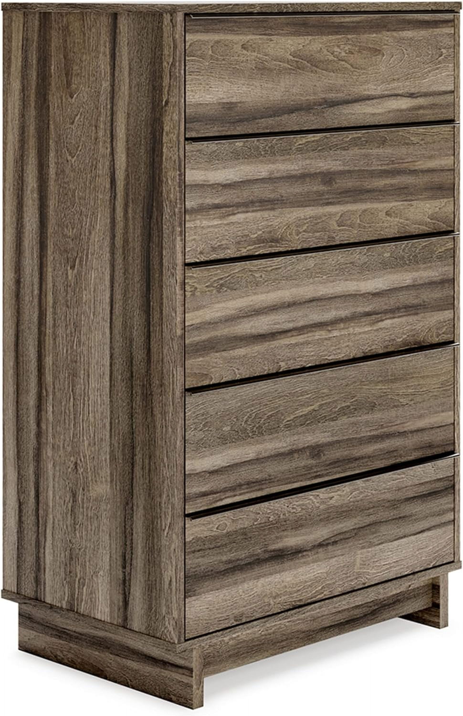Transitional Weathered Brown 5-Drawer Chest with Champagne Handles
