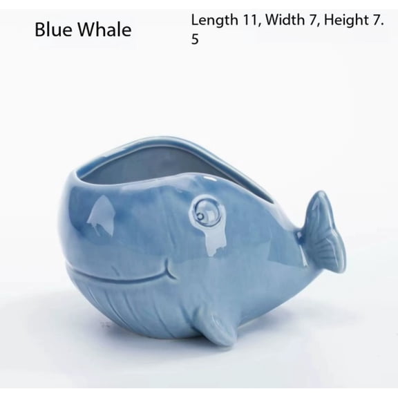 Shallow Blue Whale Fish Planter Decoration - Small Succulent Pot for Desk Shelf Windowsill, Cute Ocean Animal Resin Container for Indoor Plants, Compatible with Home Office Garden Decor