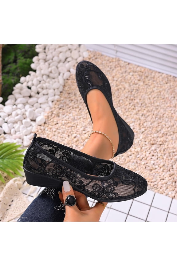Shallow Cut Lace Trim Comfortable Women's Casual & Dress Shoes Daily Wear Spring Summer Plus Size Office Work Black 7.5