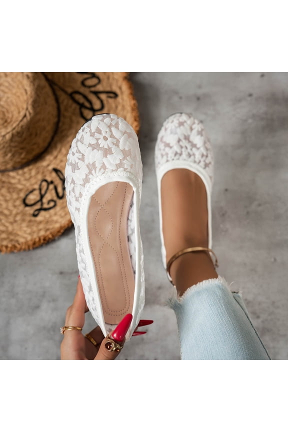 Shallow Cut Lace Trim Women's Dress Shoes Comfortable Plus Size Office Work Daily Wear Spring Summer White 9.5