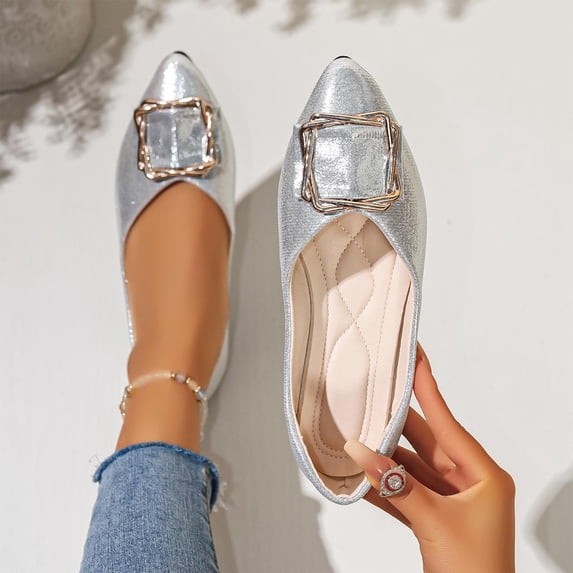 Shallow Cut Low Cut Women's Office Dress Shoes Comfortable Plus Size Daily Wear Spring Summer Silver 6.5