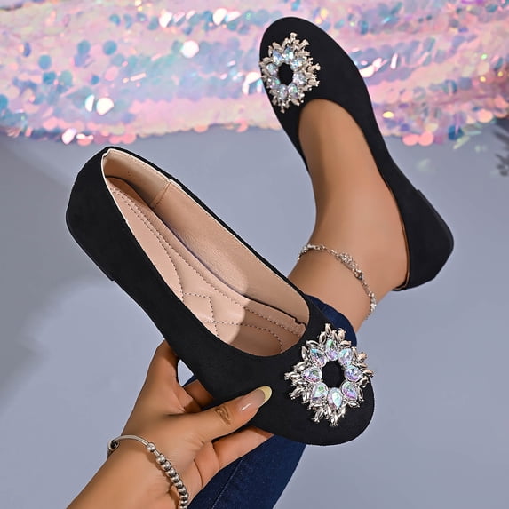 Shallow Cut Rhinestone Comfortable Women's Casual & Dress Shoes Daily Wear Spring Summer Plus Size Office Work Black 5.5