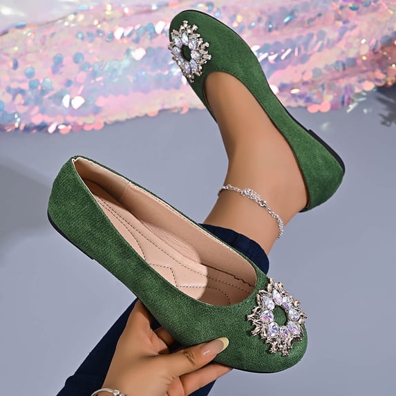 Shallow Cut Rhinestone Comfortable Women's Casual & Dress Shoes Daily Wear Spring Summer Plus Size Office Work Green 7