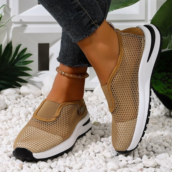 Shallow Cut Women's Casual & Dress Shoes Comfortable Plus Size Office Work Daily Wear Spring Summer Khaki 7.5