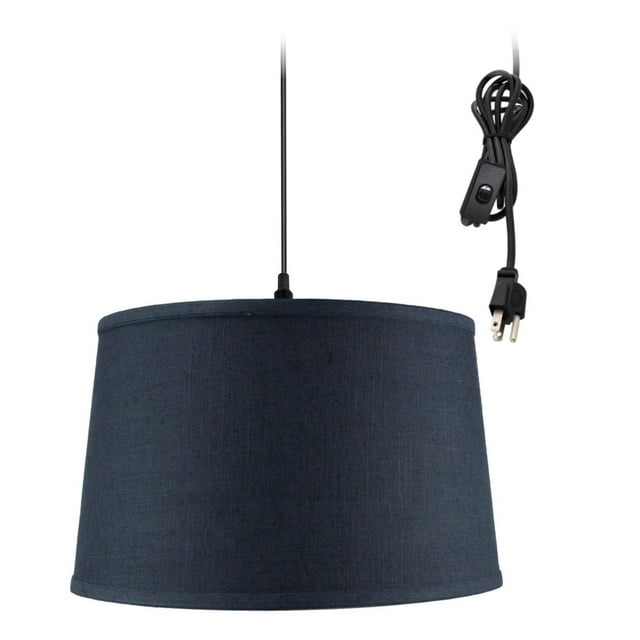 Shallow Drum 1 Light Swag Plug-In Pendant Hanging Lamp Textured Slate Blue