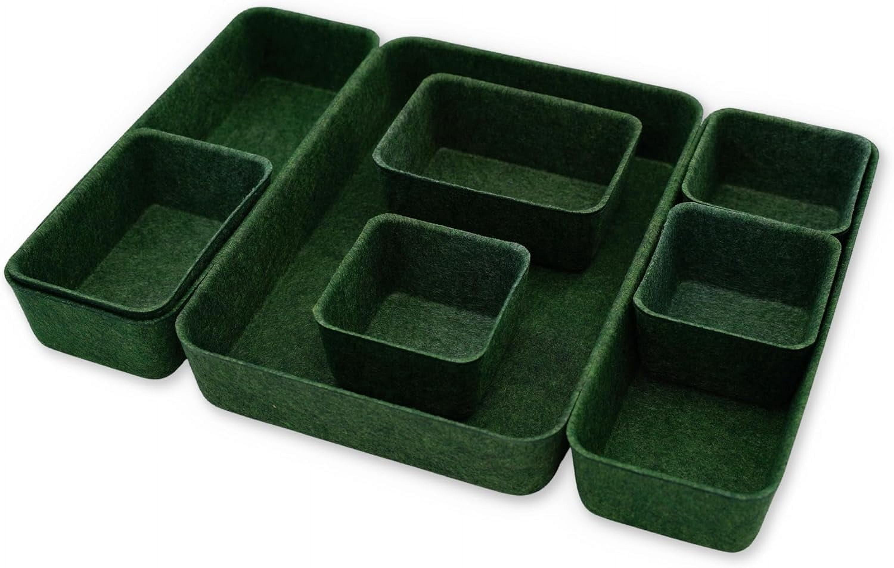 Shallow Felt Desk Drawer Organizer Bins, 8-Piece Forest Green Trays for ...