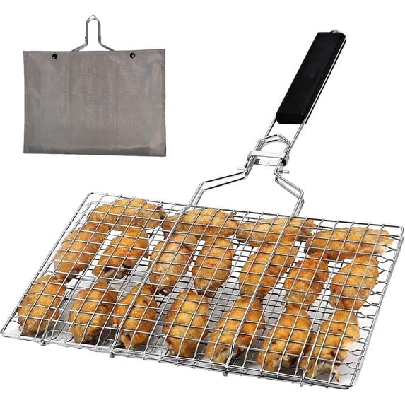 Shallow Grill Basket Fish Grill Basket, Fish Grilling Basket BBQ Fish Grill Baskets for Outdoor Grill,Grill Basket with Removable Handle. Perfect for Grilling Fish Fillets