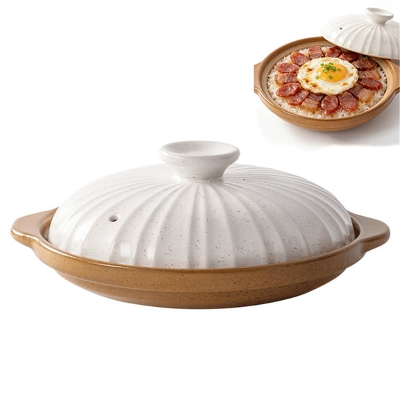 Shallow Mouth Ceramic Casserole Pot, Wide Mouth Soup Pot with Vented Lid & Dual Handles, Gas Stove Compatible Cookware for Home Kitchen Stewing & Cooking