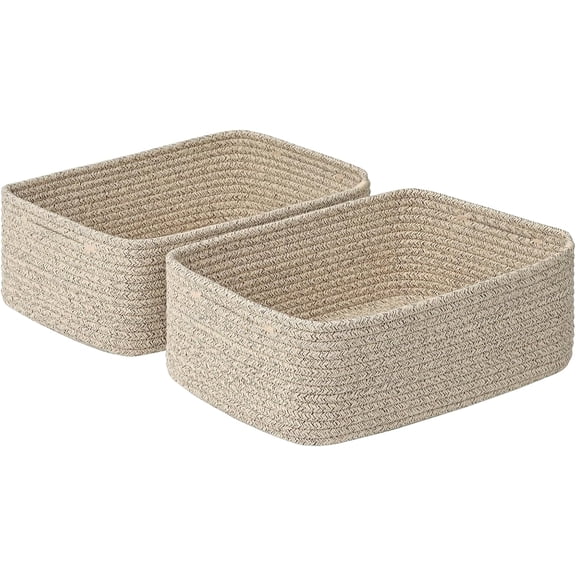 Shallow Storage Baskets for Shelves, 15x11x5.1 Inch Woven Baskets for organizing, 2 Pack Storage Bins for Nursery, Bathroom, Closet, Decorative, Mixed Brown