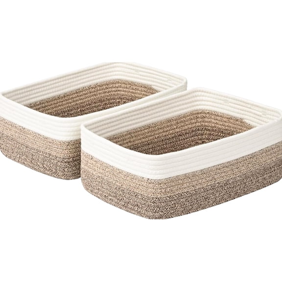 Shallow Storage Baskets for Shelves, 15x11x5. Woven Baskets for 1 Inch, Gradient Brown