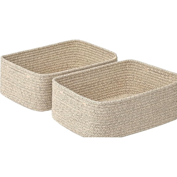 Shallow Storage Baskets for Shelves, 15x11x5. Woven Baskets for 1 Inch, Mixed Brown