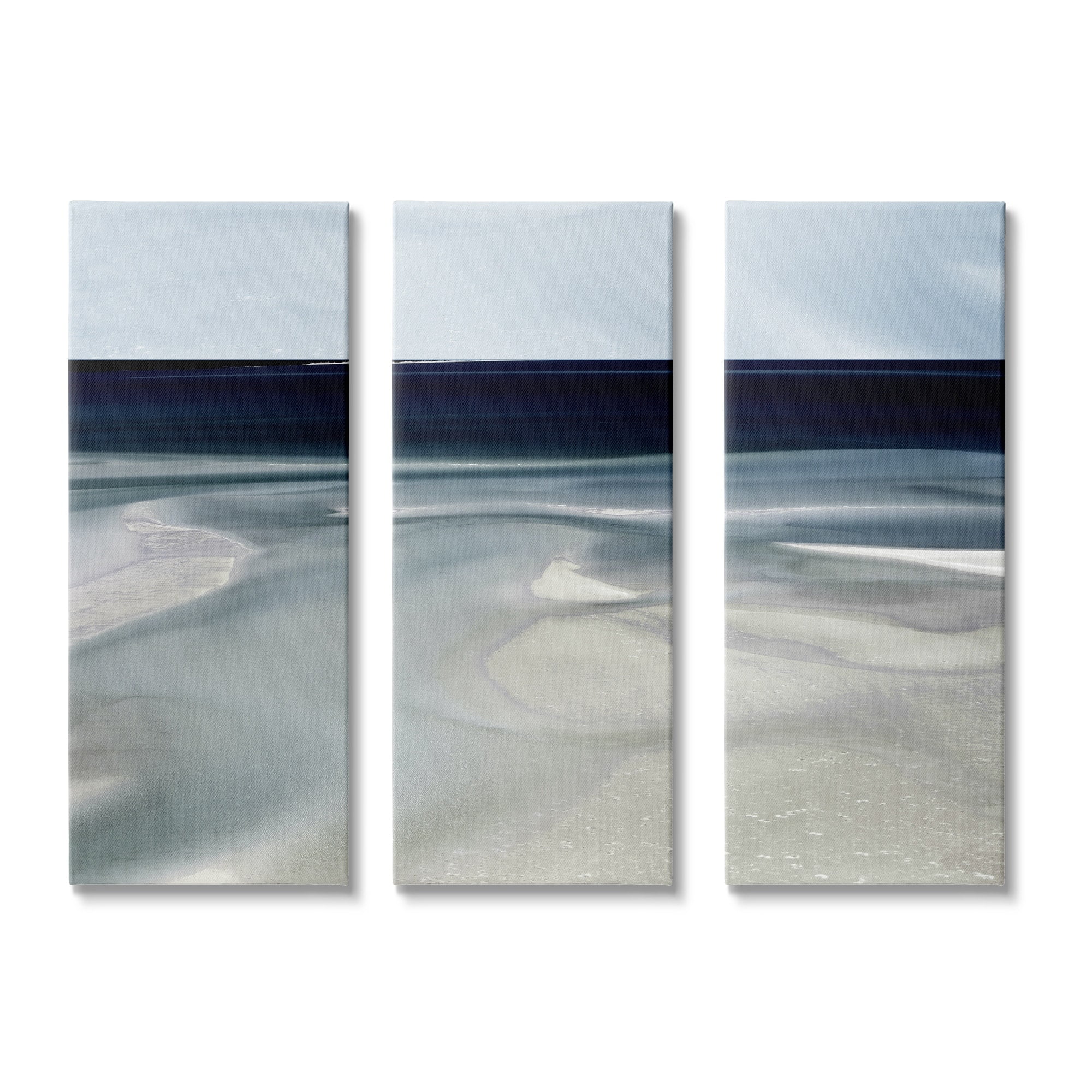 Shallow Tide Nautical Beach Abstract Landscape Deep Blue 10 in x 24 in Painting Canvas Art Print, by Stupell Home Décor Set of 3