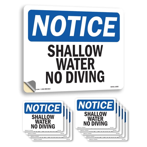 Shallow Water No Diving OSHA Notice Vinyl Decal Label 7 Inch x 5 Inch - 10 Pack