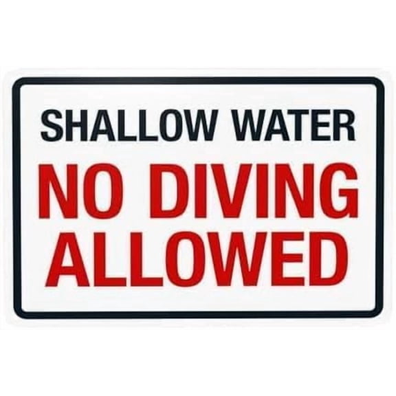 Shallow Water Warning Metal Sign, Pool Rules Security Plaque For Home Business Wall Decor, Water Depth Caution Sign, 8x12 Inch For Home Wall Art Decor Metal Tin Sign