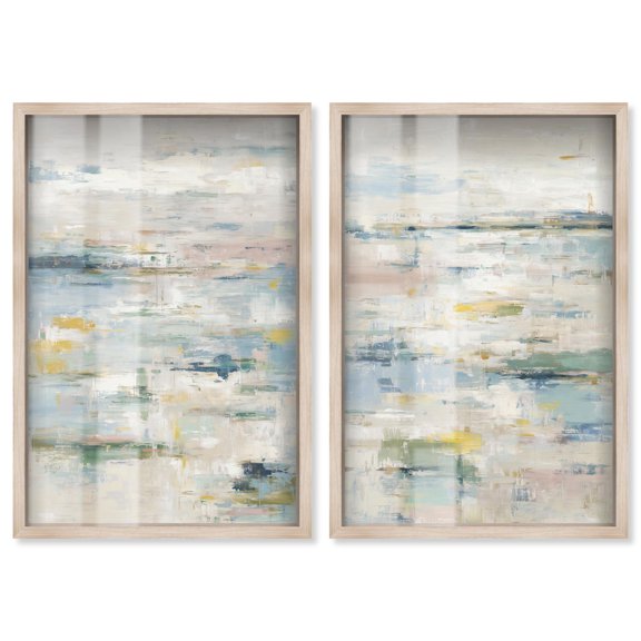 Shallow Waters Abstract Duo Shadowbox Print Calming Wall Decor by Art Remedy, Blonde Frame, 10 x 15