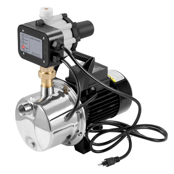 Shallow Well Pump 1HP 115V 1200 GPH - Stainless Steel Booster Pump with Automatic Controller for Irrigation & Water Transfer