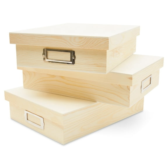 Shallow Wooden Box with Lid 12-3/8" x 8-13/16", Pack of 5 Unfinished Wooden Storage Boxes for Crafts and Home/Party Display, by Woodpeckers