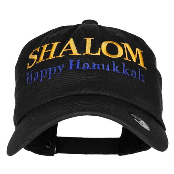 Shalom Happy Hanukkah Embroidered Unstructured Cotton Twill Washed Cap - Black OSFM