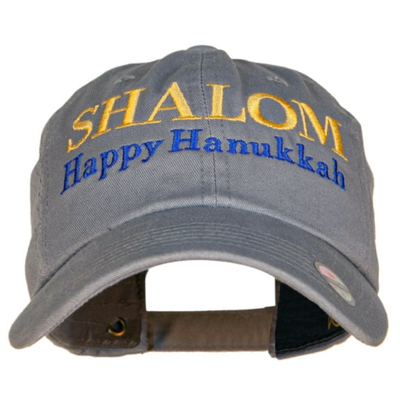 Shalom Happy Hanukkah Embroidered Unstructured Cotton Twill Washed Cap - Grey OSFM