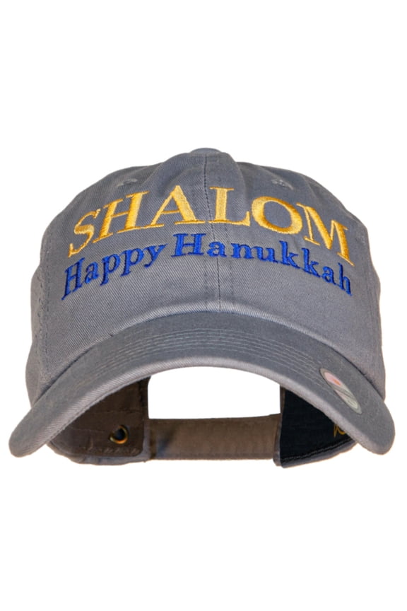 Shalom Happy Hanukkah Embroidered Unstructured Cotton Twill Washed Cap - Grey OSFM