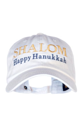 Shalom Happy Hanukkah Embroidered Unstructured Cotton Twill Washed Cap - White OSFM