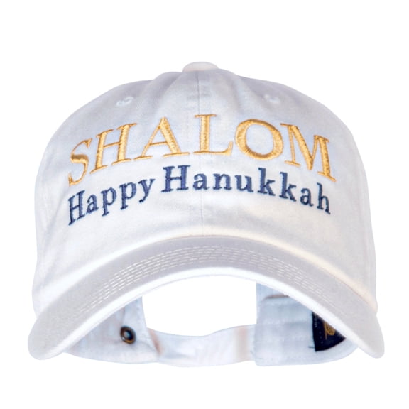 Shalom Happy Hanukkah Embroidered Unstructured Cotton Twill Washed Cap - White OSFM