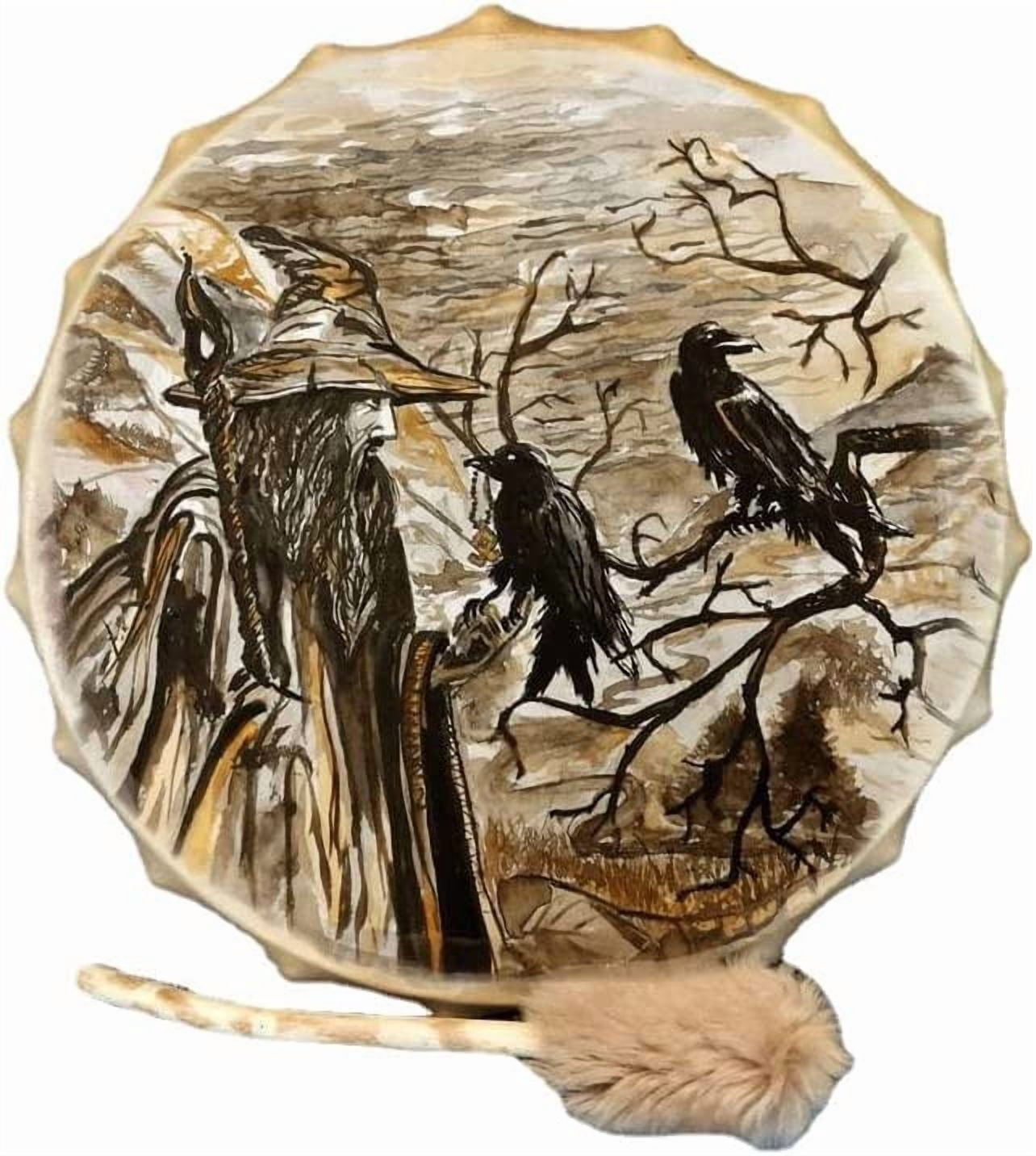 Shaman Drum Old Man and Crow Decorative Drum Festival Percussion Drum (A)