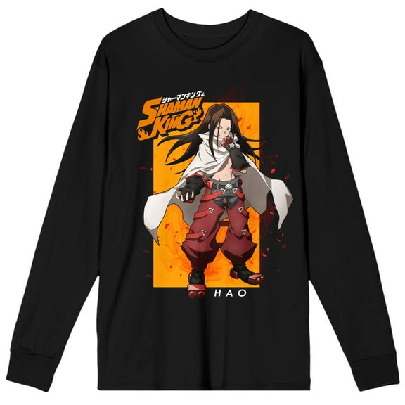 Shaman King Hao Asakura Crew Neck Long Sleeve Men's Black Tee-XXL