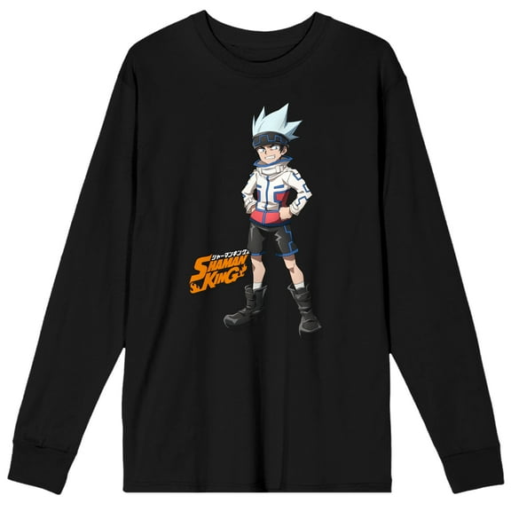 Shaman King Horohoro Crew Neck Long Sleeve Men's Black Tee-Large