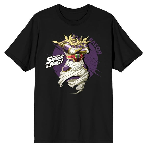 Shaman King Samurai Spirit Bason Crew Neck Short Sleeve Men's Black T-shirt-6XL