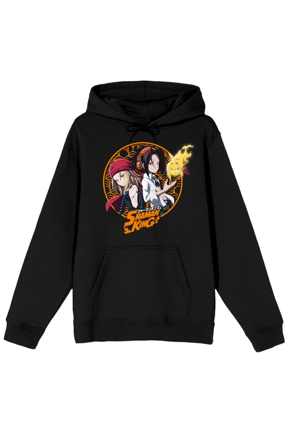 Shaman King Yoh Anna & Amidamaru Spirit Ball Long Sleeve Men's Black Hooded Sweatshirt-4XL