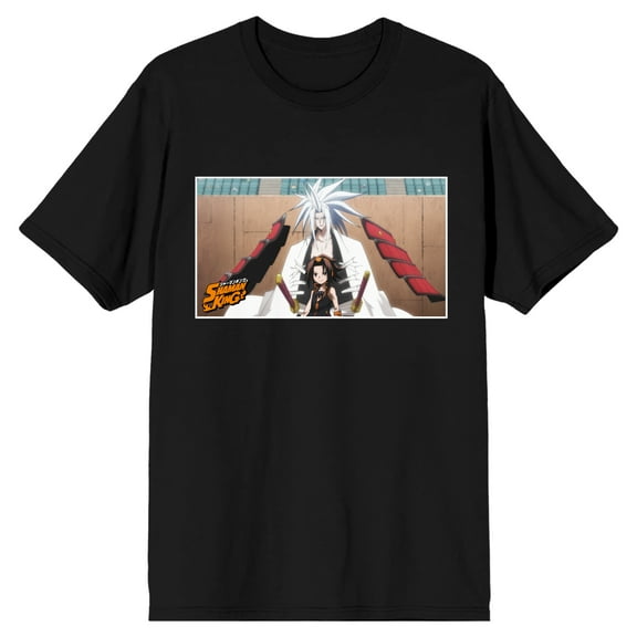 Shaman King Yoh Asakura & Amidamaru Spirit Crew Neck Short Sleeve Men's Black T-shirt-Medium