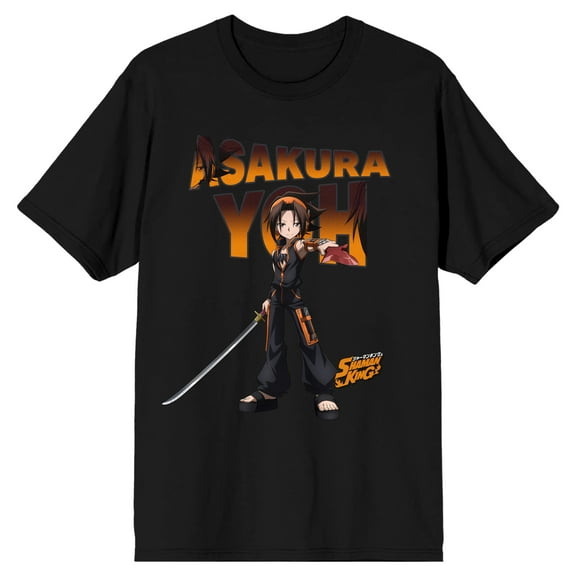 Shaman King Yoh Asakura Crew Neck Short Sleeve Men's Black T-shirt-XXL