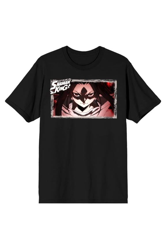 Shaman King Yoh Close Up Crew Neck Short Sleeve Men's Black T-shirt-XL