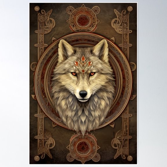 Shamanic Wolf Poster Wall Art, Modern Wall Decor For Living Room Bedroom, 16x24 UNFRAMED