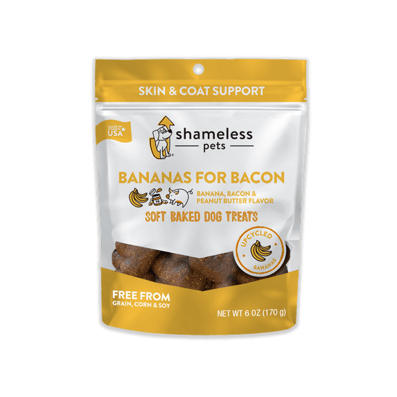 Shameless Pets, Bananas for Bacon Flavor, Soft Baked Dry Biscuit Treats for Dogs, 6 oz. Pouch