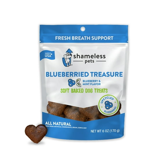 Shameless Pets, Blueberry Flavor, Soft Baked Dry Biscuit Treat for Dogs, Fresh Breath, 6 oz. Pouch