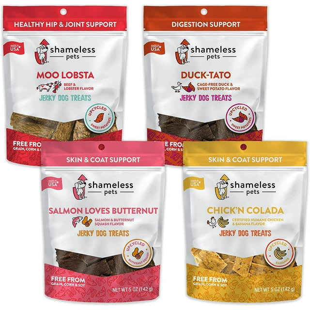 Shameless Pets Dog Jerky Treats Moo Lobsta, DuckTato, Salmon Loves