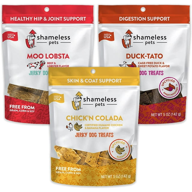 Shameless Pets Jerky Bite Dog Treats, Moo Lobsta(1), DuckTato(1