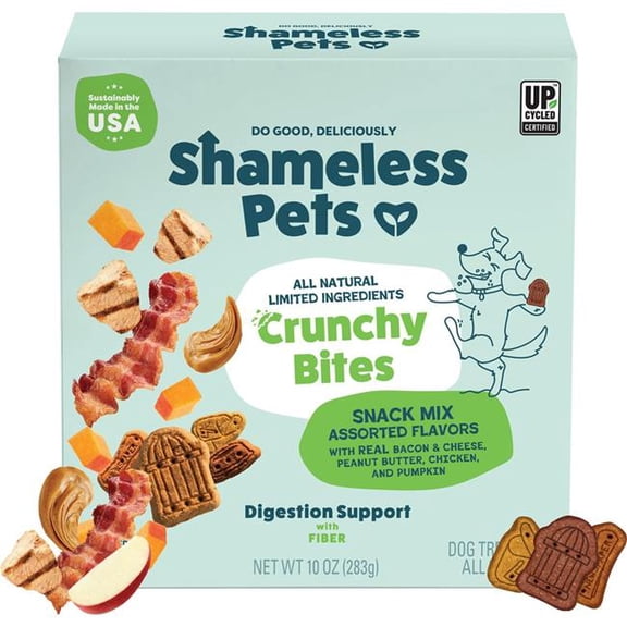Shameless Pets SLP-00206 10 oz Dog Crunchy Bites Treat, Bacon & Cheese - Peanut Butter