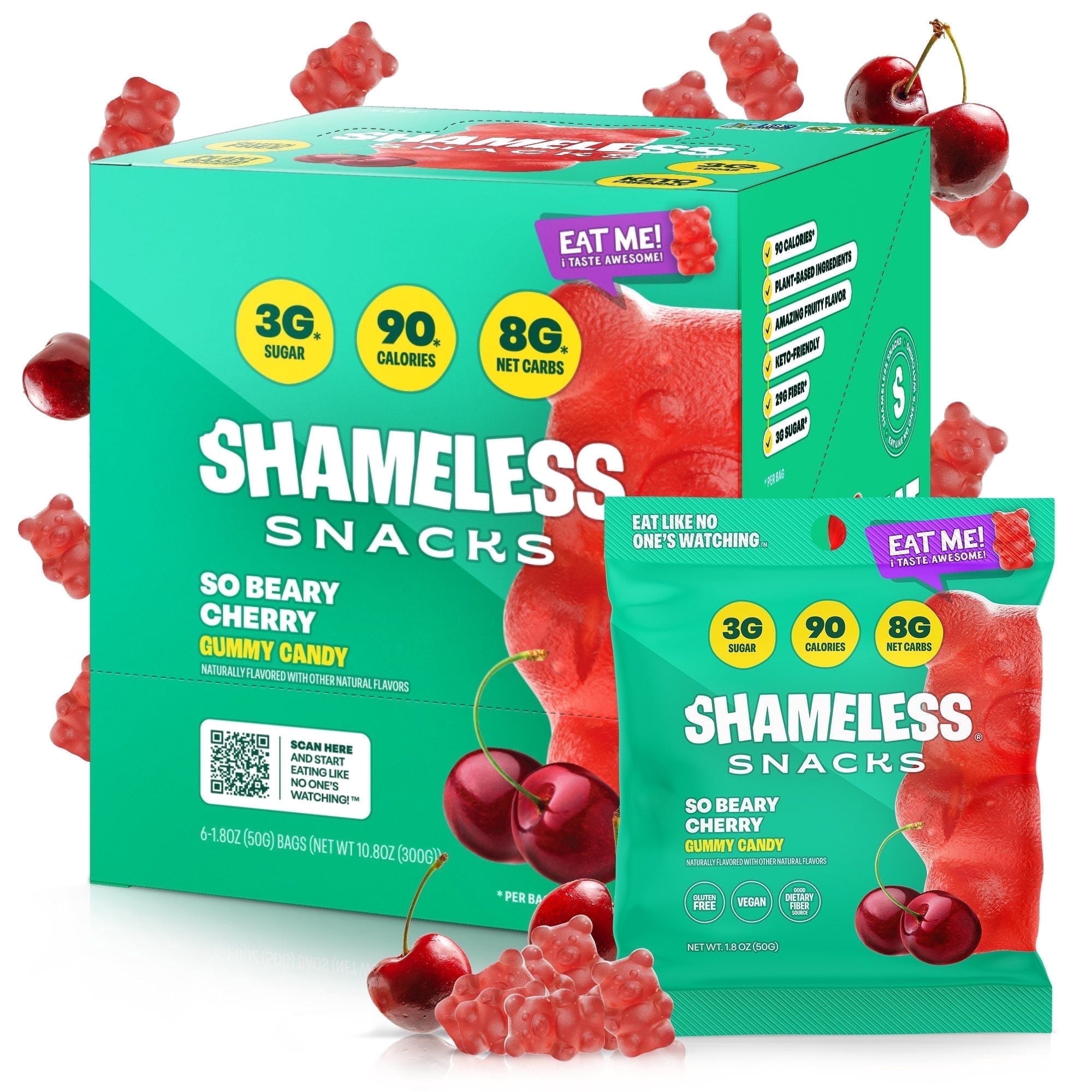 Shameless Snacks So Beary Cherry - Cherry Gummy Bears, Gummy Candy & Fruit Snacks, Keto Snacks Low Sugar Candy in Bulk, 3g Sugar Gluten Free Vegan for Kids & Adults