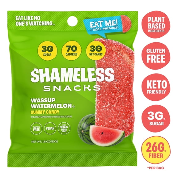 Shameless Snacks - Healthy Low Calorie Snacks, Low Carb Keto Gummies (Gluten Free & Non GMO Candy) - 1 Pack Wassup Watermelon