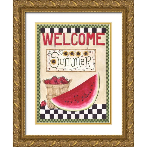 Shamp, Cindy 19x24 Gold Ornate Wood Framed with Double Matting Museum Art Print Titled - Welcome Summer