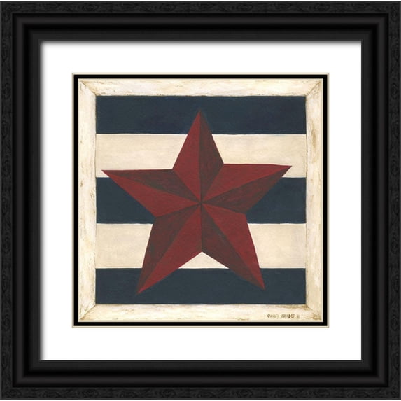 Shamp, Cindy 20x20 Black Ornate Wood Framed with Double Matting Museum Art Print Titled - Red Star, Blue Stripes