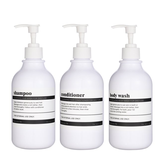 Shampoo And Conditioner Dispenser With Black Plastic Pump, 3 Pack