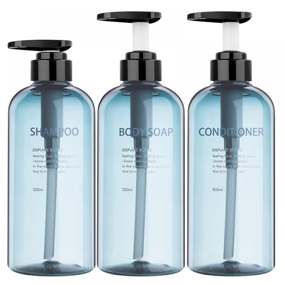 Shampoo Bottles with Pump, 16oz Empty Refillable Shower Bottle, 3 Pack 500ml Plastic Reusable Squeeze Lotion Dispenser for Shampoo and Conditioner Body Wash Liquid Soap Gel Bathroom Hotel
