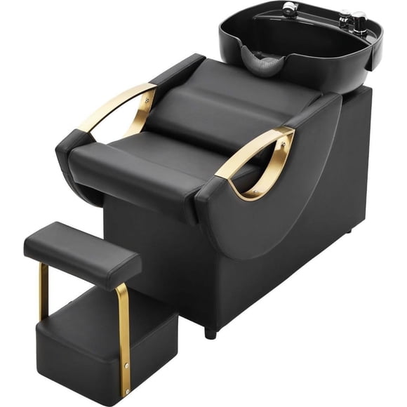 Shampoo Bowl and Chair Set for Salon, Backwash Barber Chair,ABS Plastic Shampoo Bowl Sink Unit W/Independent Footrest for Beauty Spa Barbershop