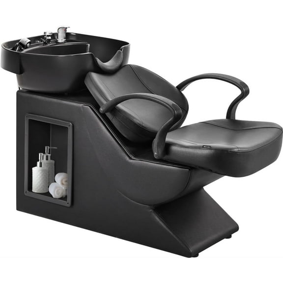 FHFO Shampoo Bowl And Chair Set For Salon, Backwash Barber Chair,Abs Plastic Shampoo Bowl Sink Unit W/Storage Box For Beauty Spa Barbershop