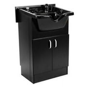 Shampoo Cabinet SANDEN II Black w Faucet, Bowl, Drain for Hair Studio Beauty Salon and Spa